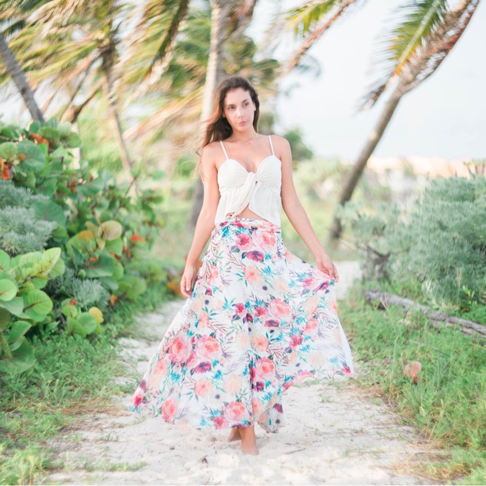 House of Flynn playa water color floral tropical wrap skirt vacation flower